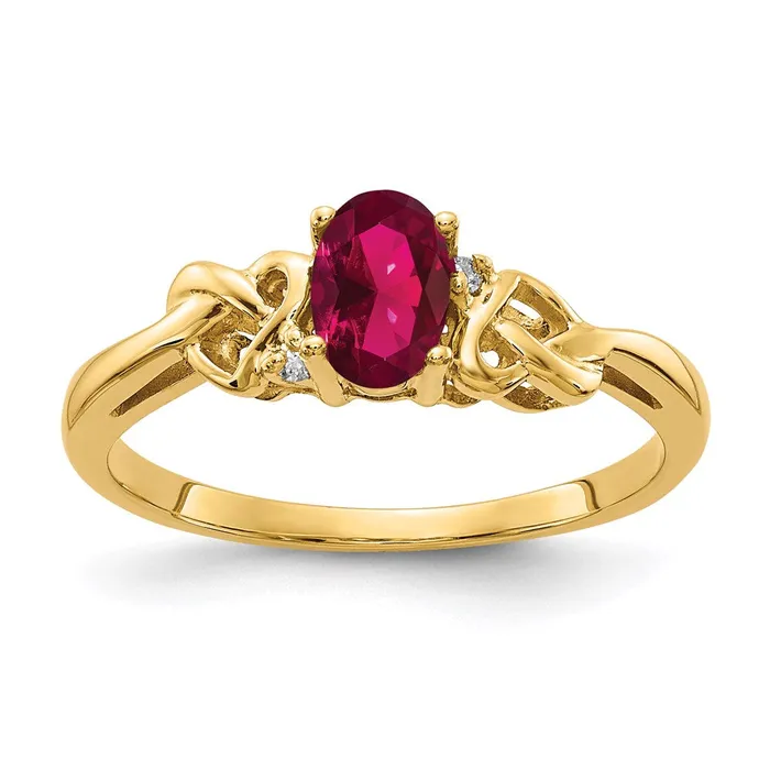 14K Yellow Gold 6x4mm Oval Created Ruby A Real Diamond ring Goldia Rings