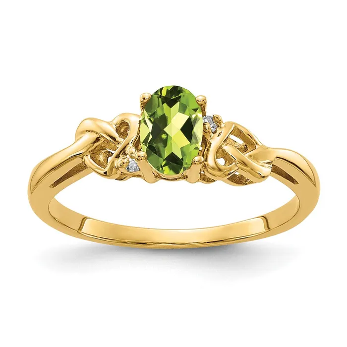 14k Yellow Gold 6x4mm Oval Peridot VS Diamond ring Goldia Rings