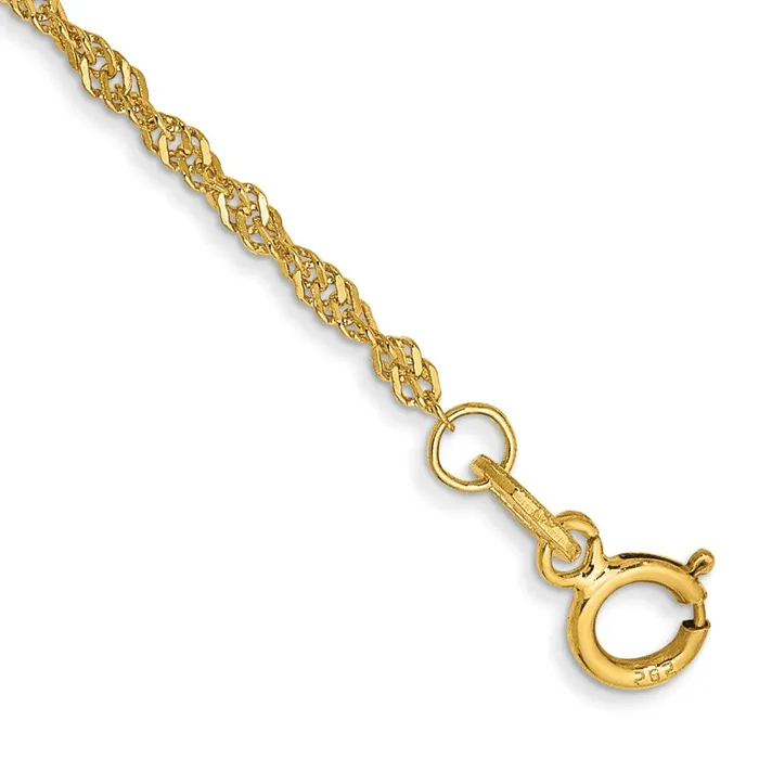 14K Yellow Gold 9 inch 140mm Singapore with Spring Ring Clasp Anklet MDS Rings 14K Yellow Gold 9 inch 140mm Singapore with Spring Ring Clasp Anklet MDS Rings