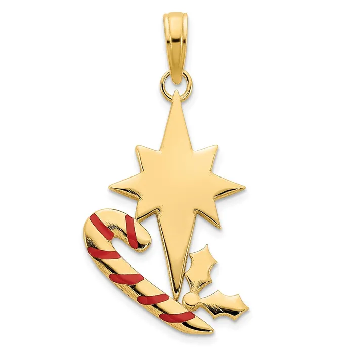 14k Yellow Gold Epoxy Candy Cane and North Star Pendant Goldia Necklaces 14k Yellow Gold Epoxy Candy Cane and North Star Pendant Goldia Necklaces