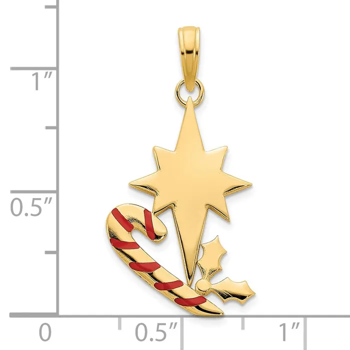 14k Yellow Gold Epoxy Candy Cane and North Star Pendant Goldia Necklaces