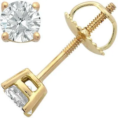 14k Yellow Gold FourProng Diamond Stud Earrings Goldia Earrings