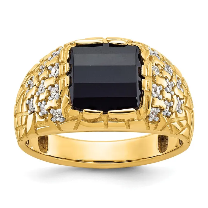 14k Yellow Gold Mens Onyx and 14 carat Diamond Nugget Complete Ring Goldia Rings 14k Yellow Gold Mens Onyx and 14 carat Diamond Nugget Complete Ring Goldia Rings