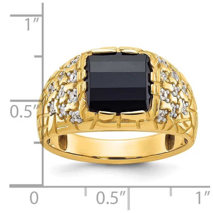 14k Yellow Gold Mens Onyx and 14 carat Diamond Nugget Complete Ring Goldia Rings
