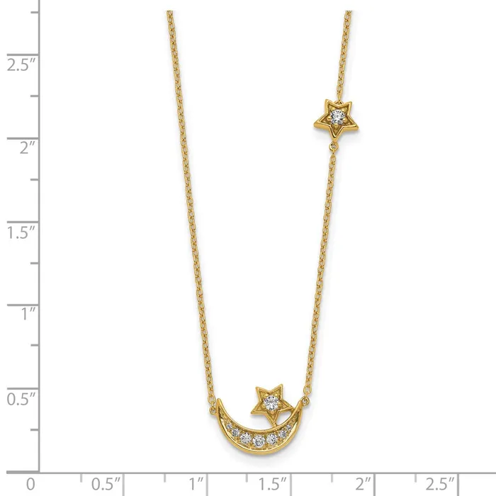 14K Yellow Gold Moon u0026 Star Real Diamond 18in Necklace Goldia Necklaces