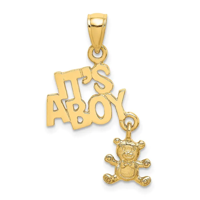 14k Yellow Gold Moveable ITS A BOY with Teddy Bear Charm Goldia Charm Necklaces 14k Yellow Gold Moveable ITS A BOY with Teddy Bear Charm Goldia Charm Necklaces