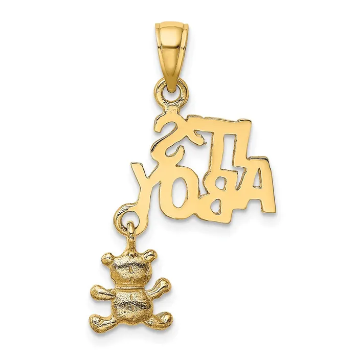 14k Yellow Gold Moveable ITS A BOY with Teddy Bear Charm Goldia Charm Necklaces