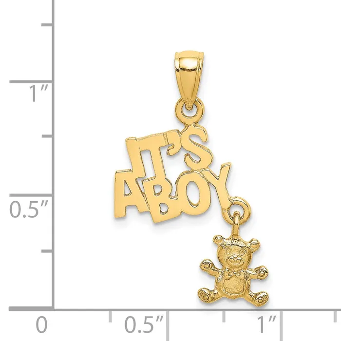 14k Yellow Gold Moveable ITS A BOY with Teddy Bear Charm Goldia Charm Necklaces