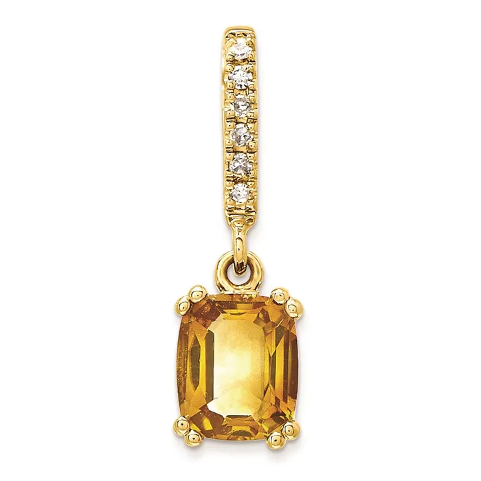 14K Yellow Gold Real Diamond and Citrine Pendant Goldia Necklaces