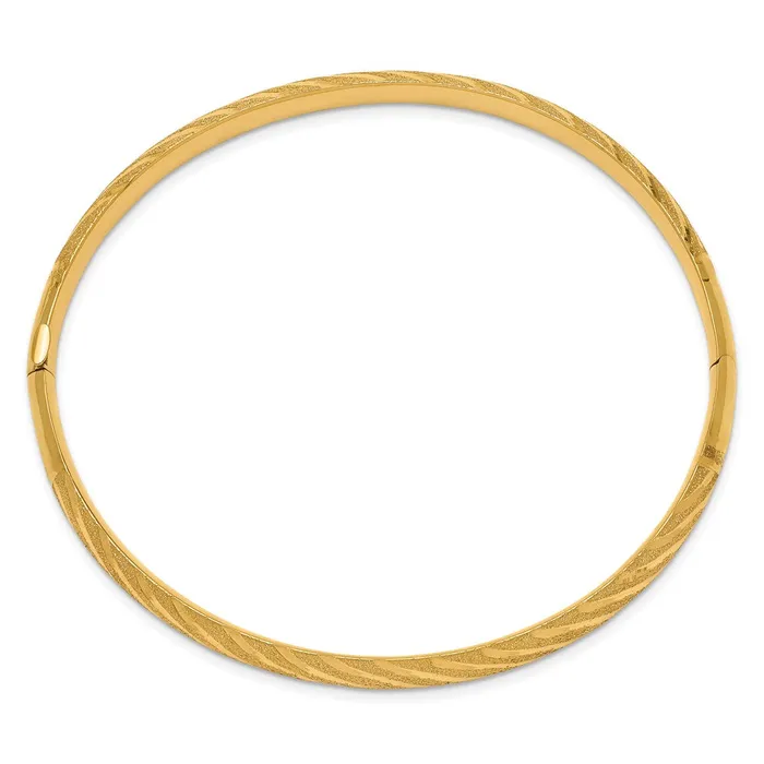 14k Yellow Gold Textured Diamondcut Twisted Hinged Bangle Goldia Rings