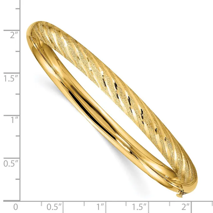 14k Yellow Gold Textured Diamondcut Twisted Hinged Bangle Goldia Rings