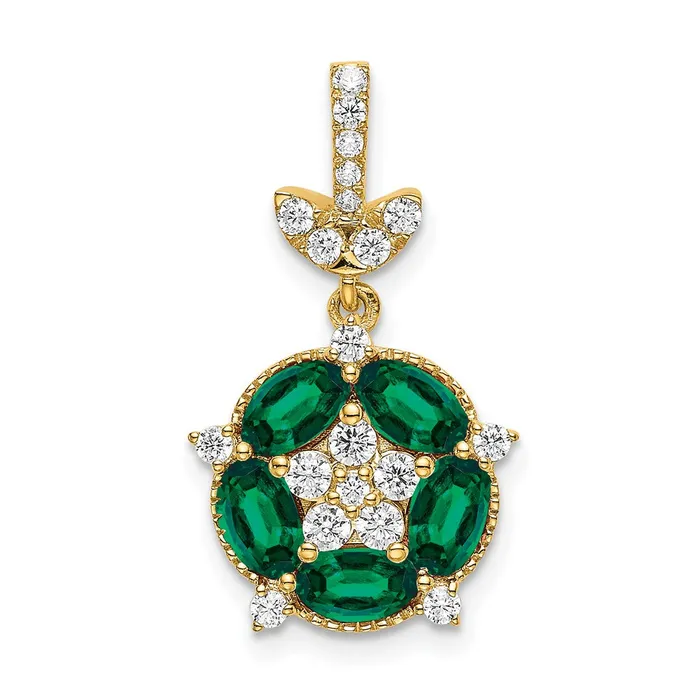 14K Yellow Gold YG Lab Grown Real Diamond SI1SI2 G H I Floral Crtd Emerald Pendant Goldia Necklaces 14K Yellow Gold YG Lab Grown Real Diamond SI1SI2 G H I Floral Crtd Emerald Pendant Goldia Necklaces