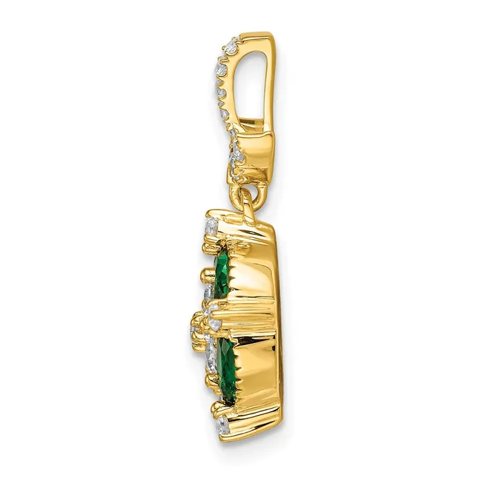 14K Yellow Gold YG Lab Grown Real Diamond SI1SI2 G H I Floral Crtd Emerald Pendant Goldia Necklaces