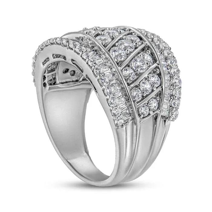 20 CT TW Baguette and Round Natural Diamond Slanted MultiRow Ring in Sterling Silver Goldia Rings 20 CT TW Baguette and Round Natural Diamond Slanted MultiRow Ring in Sterling Silver Goldia Rings
