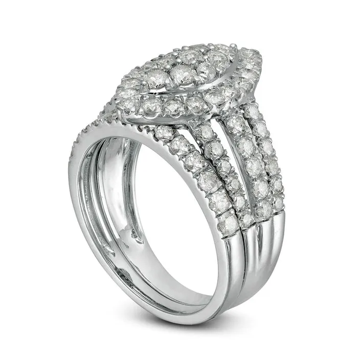 20 CT TW Composite Natural Diamond Double Marquise Frame MultiRow Bridal Engagement Ring Set in Solid 10K White Gold Goldia Rings 20 CT TW Composite Natural Diamond Double Marquise Frame MultiRow Bridal Engagement Ring Set in Solid 10K White Gold Goldia Rings