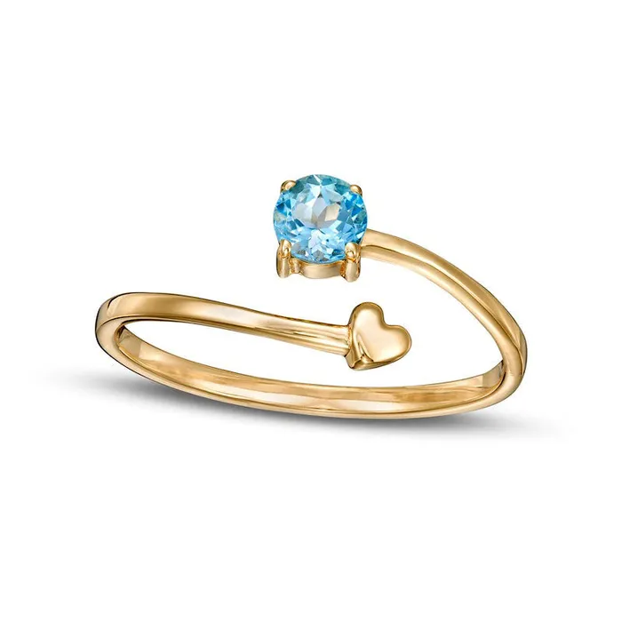 40mm Swiss Blue Topaz and Polished Heart Open Wrap Ring in Solid 10K Yellow Gold Goldia Rings 40mm Swiss Blue Topaz and Polished Heart Open Wrap Ring in Solid 10K Yellow Gold Goldia Rings