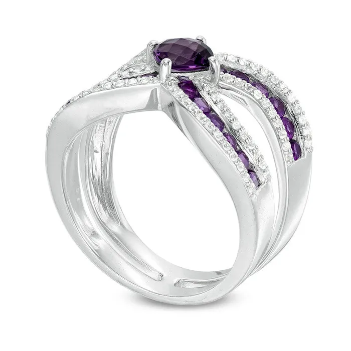 50mm CushionCut Amethyst and LabCreated White Sapphire Split Shank Ring in Sterling Silver Goldia Rings 50mm CushionCut Amethyst and LabCreated White Sapphire Split Shank Ring in Sterling Silver Goldia Rings