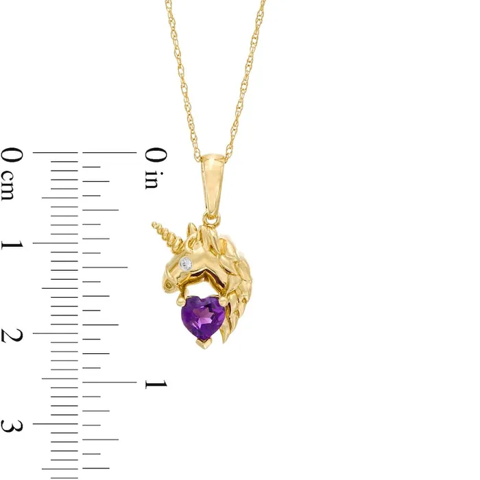 50mm HeartShaped Amethyst and Natural Diamond Accent Unicorn Pendant in 10K Yellow Gold Goldia Necklaces 50mm HeartShaped Amethyst and Natural Diamond Accent Unicorn Pendant in 10K Yellow Gold Goldia Necklaces