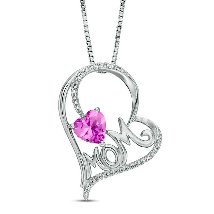 60mm LabCreated Pink Sapphire and 007 CT TW Diamond MOM Tilted Heart Pendant in Sterling Silver Goldia Necklaces 60mm LabCreated Pink Sapphire and 007 CT TW Diamond MOM Tilted Heart Pendant in Sterling Silver Goldia Necklaces