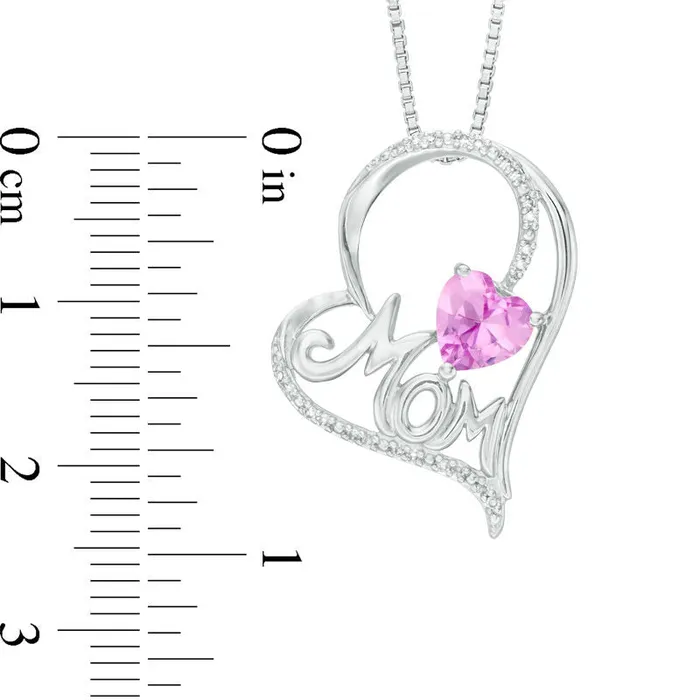 60mm LabCreated Pink Sapphire and 007 CT TW Diamond MOM Tilted Heart Pendant in Sterling Silver Goldia Necklaces 60mm LabCreated Pink Sapphire and 007 CT TW Diamond MOM Tilted Heart Pendant in Sterling Silver Goldia Necklaces
