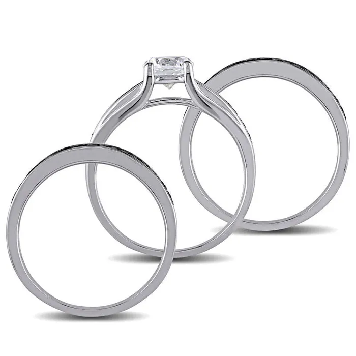 65mm LabCreated White Sapphire and 050 CT TW Enhanced Black Diamond Three Piece Bridal Engagement Ring Set in Sterling Silver Goldia Rings 65mm LabCreated White Sapphire and 050 CT TW Enhanced Black Diamond Three Piece Bridal Engagement Ring Set in Sterling Silver Goldia Rings
