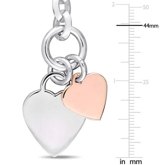 Bracelets JMS always Original AMOUR Oval Link Bracelet with Double Heart Charm and Toggle Clasp In 2Tone Rose and White Sterling Silver Bracelets JMS always Original AMOUR Oval Link Bracelet with Double Heart Charm and Toggle Clasp In 2Tone Rose and White Sterling Silver
