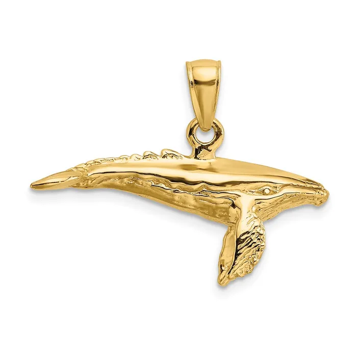 Charm Necklaces Goldia 14k Yellow Gold 3D w Textured Underside Humpback Whale Charm