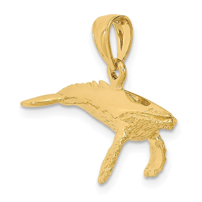 Charm Necklaces Goldia 14k Yellow Gold 3D w Textured Underside Humpback Whale Charm