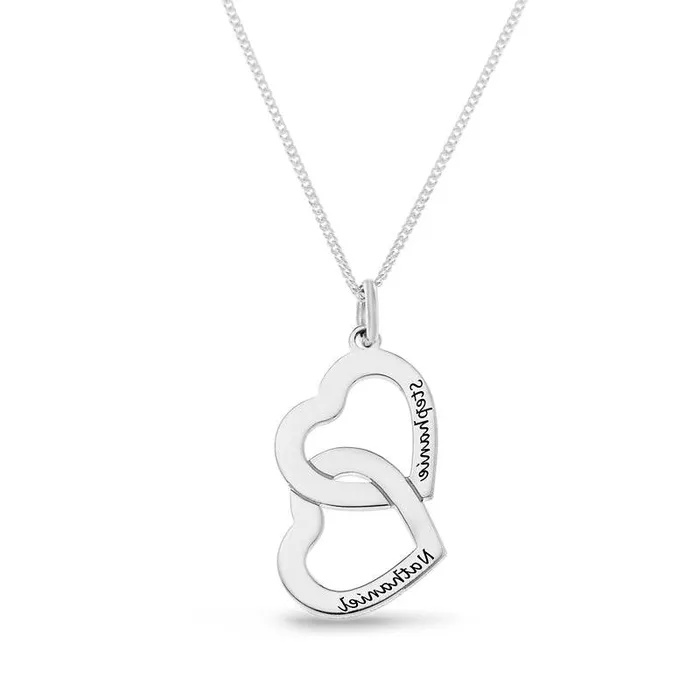 Couples Interlocking Hearts Pendant in Sterling Silver 2 Names Goldia Necklaces Couples Interlocking Hearts Pendant in Sterling Silver 2 Names Goldia Necklaces