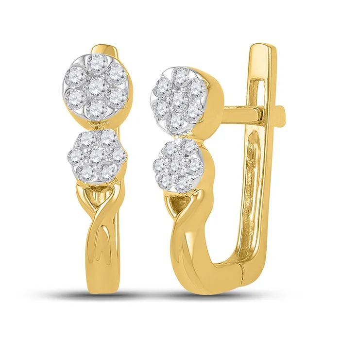 Earrings 10k Yellow Gold Round Diamond Flower Cluster Hoop Earrings 14 Cttw gndatlanta Earrings 10k Yellow Gold Round Diamond Flower Cluster Hoop Earrings 14 Cttw gndatlanta