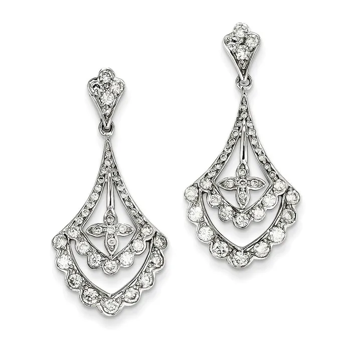 Earrings 14k White Gold Real Diamond Dangle Post Earrings Goldia