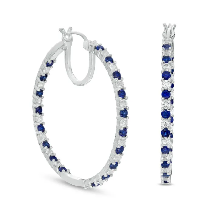 Earrings Alternating LabCreated Blue and White Sapphire InsideOut Hoop Earrings in Sterling Silver Goldia Earrings Alternating LabCreated Blue and White Sapphire InsideOut Hoop Earrings in Sterling Silver Goldia