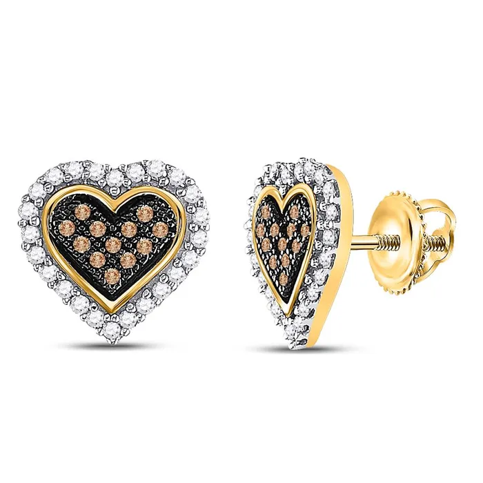 Earrings gndatlanta 10k Yellow Gold Brown Diamond Heart Cluster Earrings 14 Cttw Earrings gndatlanta 10k Yellow Gold Brown Diamond Heart Cluster Earrings 14 Cttw