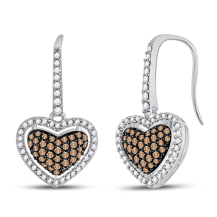 Earrings gndatlanta 14k White Gold Brown Diamond Heart Dangle Earrings 58 Cttw Earrings gndatlanta 14k White Gold Brown Diamond Heart Dangle Earrings 58 Cttw