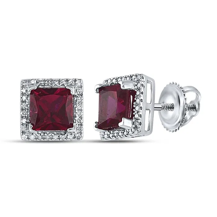 Earrings gndatlanta Sterling Silver Princess Created Ruby Stud Earrings 2 Cttw Earrings gndatlanta Sterling Silver Princess Created Ruby Stud Earrings 2 Cttw