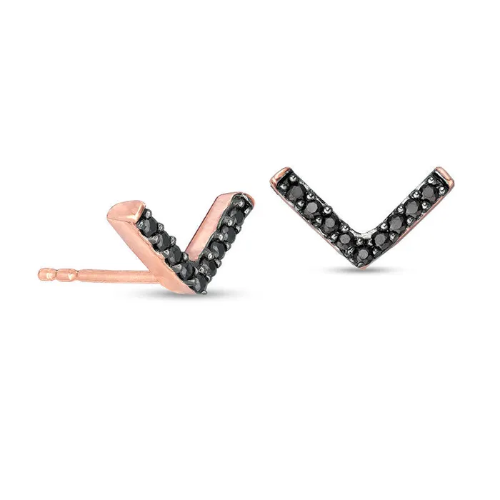 Earrings Goldia 01 CT TW Enhanced Black Diamond Chevron Stud Earrings in 10K Rose Gold Earrings Goldia 01 CT TW Enhanced Black Diamond Chevron Stud Earrings in 10K Rose Gold