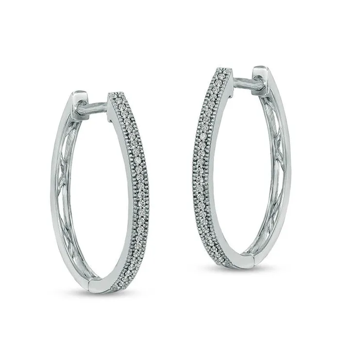 Earrings Goldia 013 CT TW Diamond VintageStyle Oval Huggie Hoop Earrings in 10K White Gold Earrings Goldia 013 CT TW Diamond VintageStyle Oval Huggie Hoop Earrings in 10K White Gold