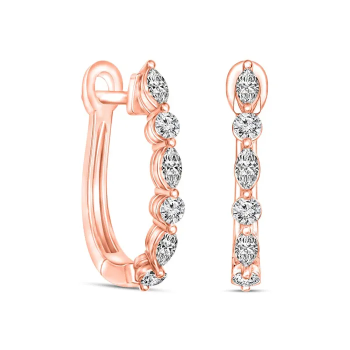 Earrings Goldia 038 CT TW Marquise and Round Diamond Alternating Hoop Earrings in 10K Rose Gold Earrings Goldia 038 CT TW Marquise and Round Diamond Alternating Hoop Earrings in 10K Rose Gold