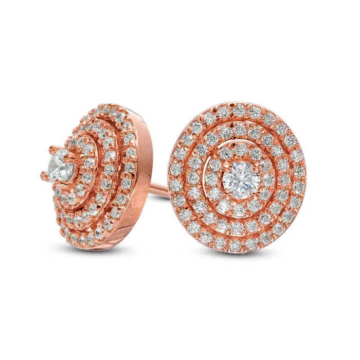 Earrings Goldia 05 CT TW Diamond Layered Circle Stud Earrings in 10K Rose Gold Earrings Goldia 05 CT TW Diamond Layered Circle Stud Earrings in 10K Rose Gold