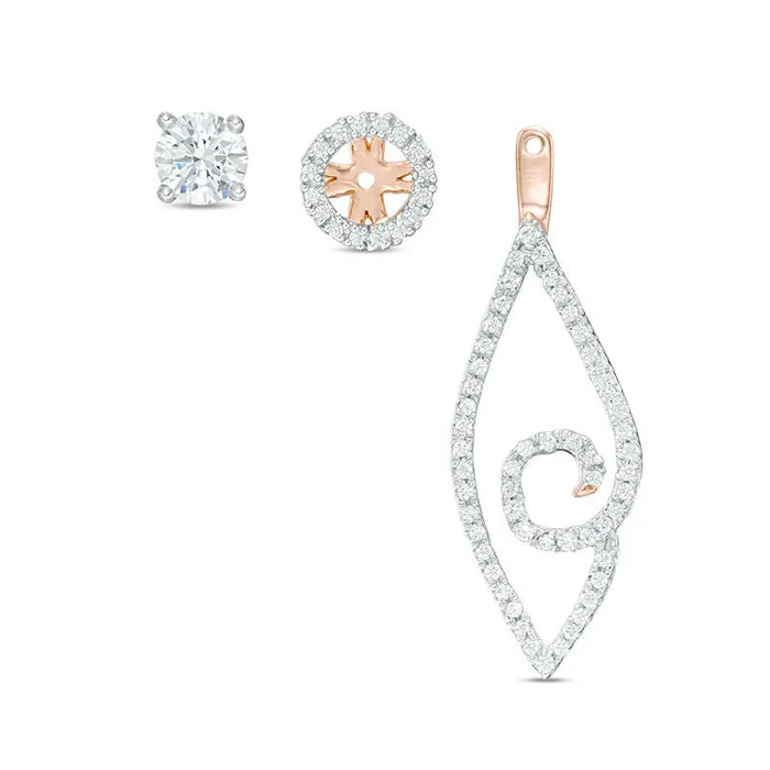 Earrings Goldia 075 CT TW Diamond Frame and Swirl Marquise Drop Earring Jackets in 14K Rose Gold Earrings Goldia 075 CT TW Diamond Frame and Swirl Marquise Drop Earring Jackets in 14K Rose Gold
