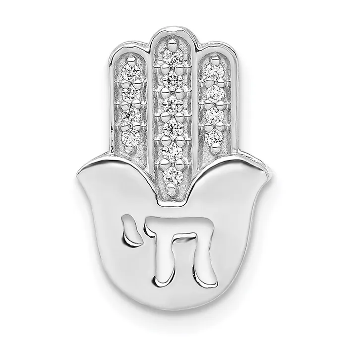 Earrings Goldia 14k White Gold 115ct Real Diamond Chai on Hamsa Chain Slide