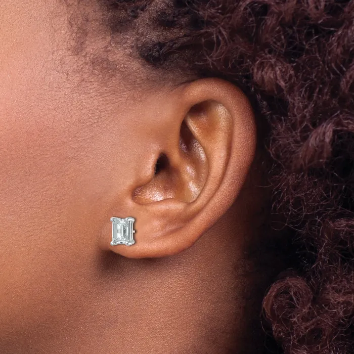 Earrings Goldia 14k White Gold 3 ctw Certified Lab Grown Diamond VSSI G Emerald 4 Prong Heavy Wt Stud Earrings