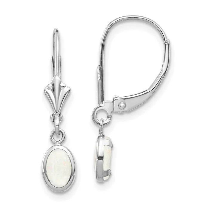 Earrings Goldia 14k White Gold 6x4 Oval Bezel OctoberOpal Leverback Earrings Earrings Goldia 14k White Gold 6x4 Oval Bezel OctoberOpal Leverback Earrings