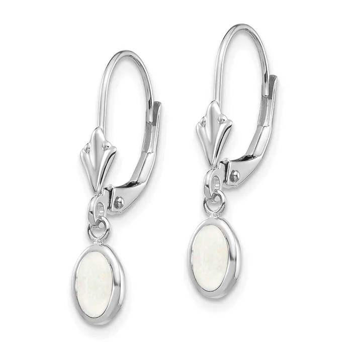 Earrings Goldia 14k White Gold 6x4 Oval Bezel OctoberOpal Leverback Earrings