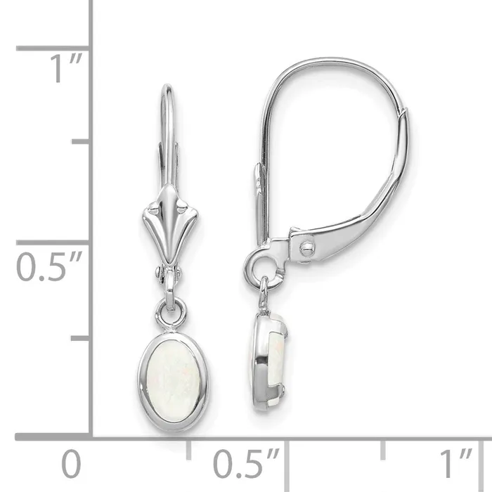 Earrings Goldia 14k White Gold 6x4 Oval Bezel OctoberOpal Leverback Earrings
