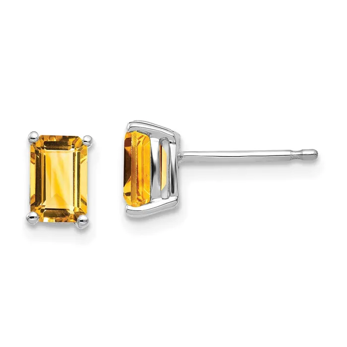 Earrings Goldia 14k White Gold 6x4mm Emerald Cut Citrine Earrings
