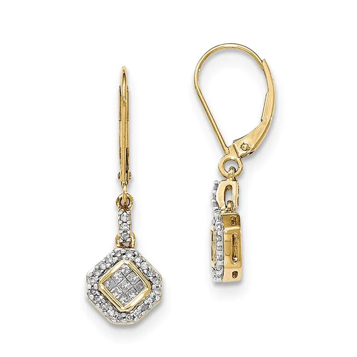 Earrings Goldia 14K Yellow Gold Polished Real Diamond Dangle Hinged Hoop Earrings Earrings Goldia 14K Yellow Gold Polished Real Diamond Dangle Hinged Hoop Earrings
