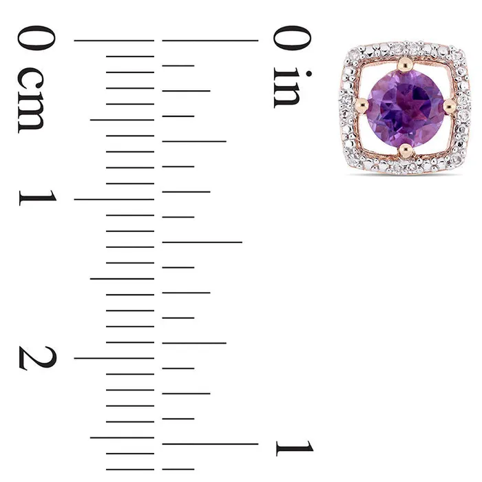Earrings Goldia 50mm Amethyst and 007 CT TW Diamond Cushion Frame Stud Earrings in 10K Rose Gold Earrings Goldia 50mm Amethyst and 007 CT TW Diamond Cushion Frame Stud Earrings in 10K Rose Gold