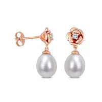 Earrings Goldia Baroque Cultured Freshwater Pearl and LabCreated White Sapphire Rose Drop Earrings in Sterling Silver with Rose Rhodium Earrings Goldia Baroque Cultured Freshwater Pearl and LabCreated White Sapphire Rose Drop Earrings in Sterling Silver with Rose Rhodium