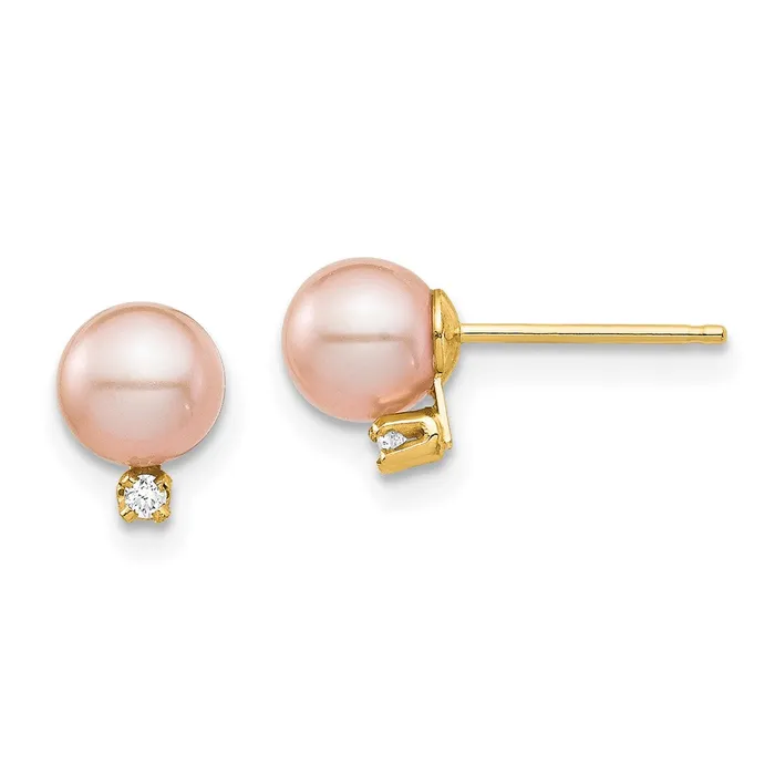 Earrings goldiaca 14K Madi K 5 6mm Pink Round FW Cultured Pearl 02ct Diamond Post Earrings Earrings goldiaca 14K Madi K 5 6mm Pink Round FW Cultured Pearl 02ct Diamond Post Earrings